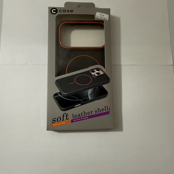 Soft Leather Shell case for iPhone 17Pro Max - Black and Orange - Picture 3 of 4